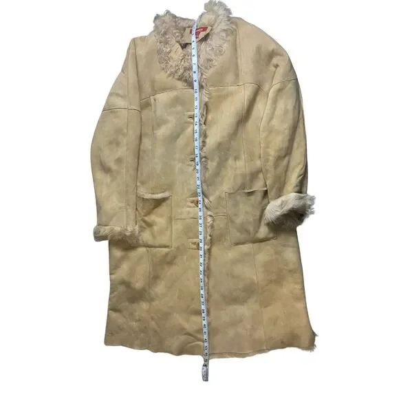 Sundance Suede Shearling Coat Beige Bohemian Button Front Size XL - Picture 6 of 14